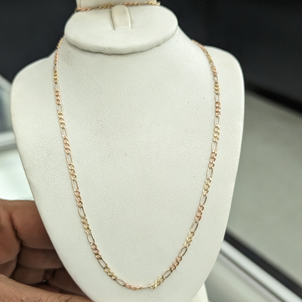 10kt Real Gold Tricolor Figaro Chain 2.5mm 18 Inch